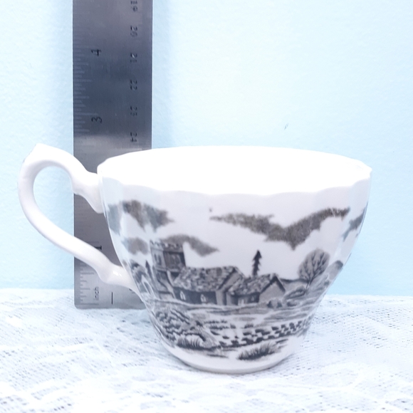 2 Royal Mail Teacups Black White Ironstone England Transferware Antique VTG - Picture 7 of 11
